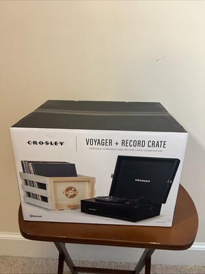 CROSLEY Voyager & Record Crate KT8017A-BK: 3 Speed Turntable; Bluetooth; RCA Out
