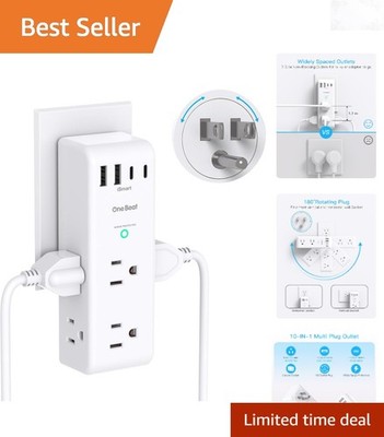 Surge Protector Power Strip USB Charger 6 AC Outlets 4 USB C 1800J Wall Mount