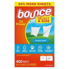 Bounce Select a Size Fabric Softener Dryer Sheets, Outdoor Fresh, 400-count Item
