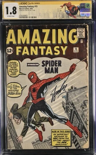 1962 Amazing Fantasy #15 CGC 1.8 1st Spider-Man Signed Stan Lee Signature Series
