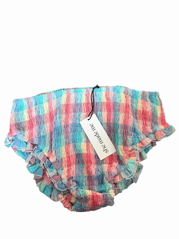 She Made Me Shirred Bikini Bottom Check Plaid RRP $145 Size L 14 - Image 1 of 4