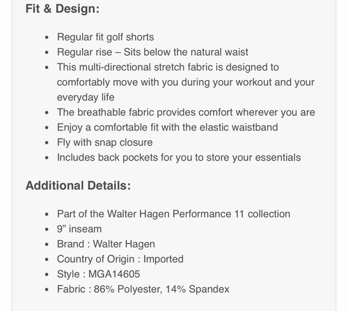 Walter Hagen Herren Performance 11 PureFlex 9" Golf Short Größe 42 - Bild 6 von 8