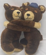VINTAGE R DAKIN HUGGING TEDDY BEARS PLUSH 10 1977 STUFFED ANIMAL TOY