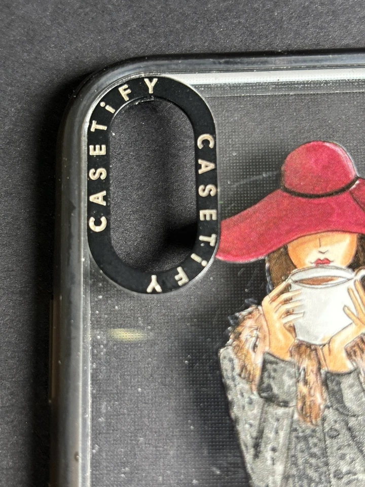 Casetify Case for iPhone XR Black Trim Transparent with Design Woman in Cafe - Image 3 of 4