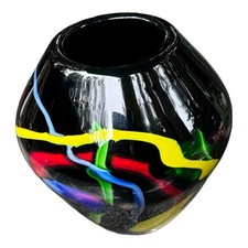 Abstract Art Glass Vase Black Amethyst MCM Multicolored Splash Swirls