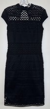 Lipsy Michelle Keegan Dress Sz 10 Black Lace Embroidery Pencil Wiggle High Neck