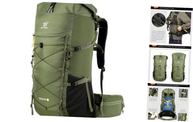 50L Lightweight Roll Top Hiking Backpack in Army Green Perfect for Backpacking-image