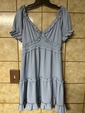 Inspired Hearts Teens Ruffle Tiered Cottage Summer Boho Whimsy Dress Blue Sz Lg