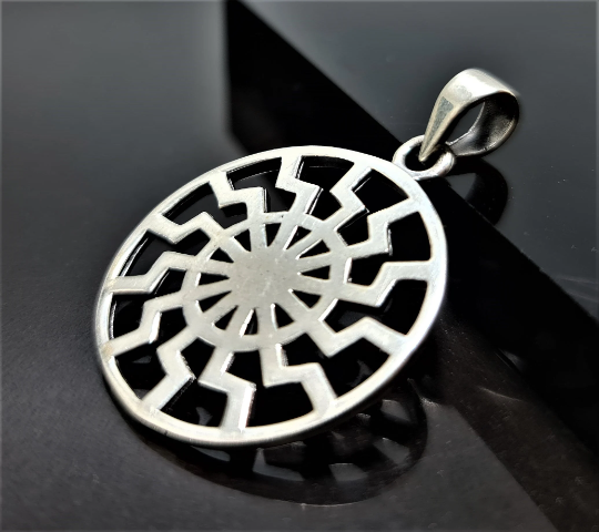 Sun Wheel Pendant 925 Sterling Silver Black Sun Occult Esoteric