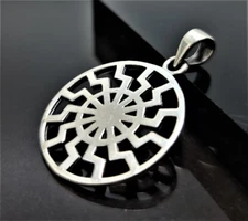 Sun Wheel Pendant 925 Sterling Silver Black Sun Occult Esoteric Talisman Viking 