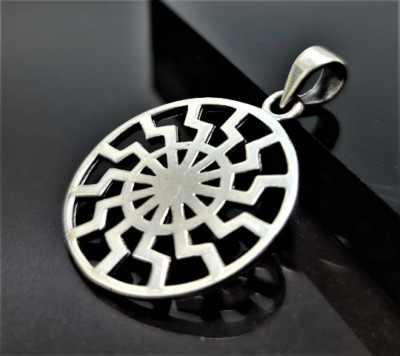 Sun Wheel Pendant 925 Sterling Silver Black Sun Occult Esoteric