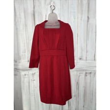 NEW ADRIANNA PAPELL RED SHAYLIN PINTUCK PONTE KNIT 3/4 SLEEVE KNEE SHIFT DRESS 8