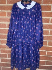 Vintage Fischel by Johnston Girls Dress Blue Floral Peter Pan Collar 7