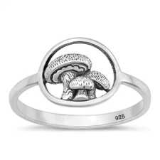 925 Sterling Silver Mushrooms Ring Nature Fashion Band 11.5mm Size 4-10