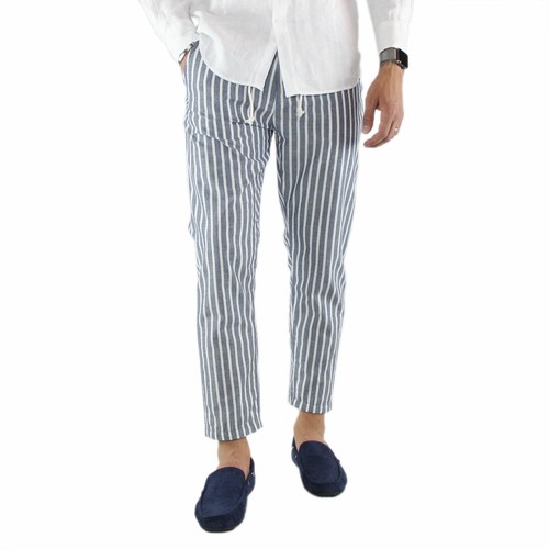 Pantaloni Uomo di Lino a Righe Blu Estivi Pantalone Leggero Capri Rigato |  eBay
