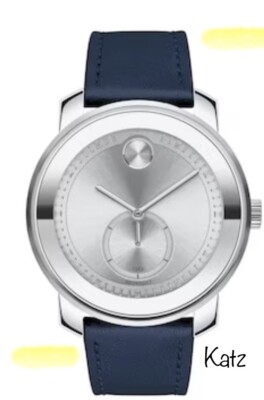 Movado Bold Trend Silver Dial Blue Leather Strap Men's SWISS Watch 3600769