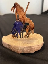 Laxart End Of The Trail Enamel Metal Native American Figure Horse Sandstone MINT