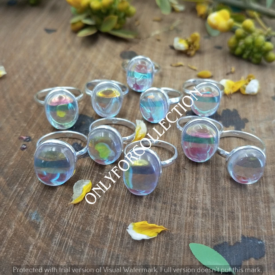 Mystic Topaz Gemstone 925 Sterling Silver Plated Bezel Rings Lot Jewelry For HER - Image 4 of 4