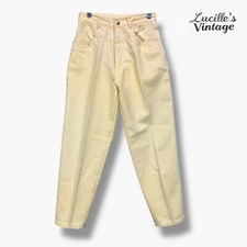 VTG 80s 90s Pastel Yellow Denim High Rise Tapered Jeans old money aesthetic 25"