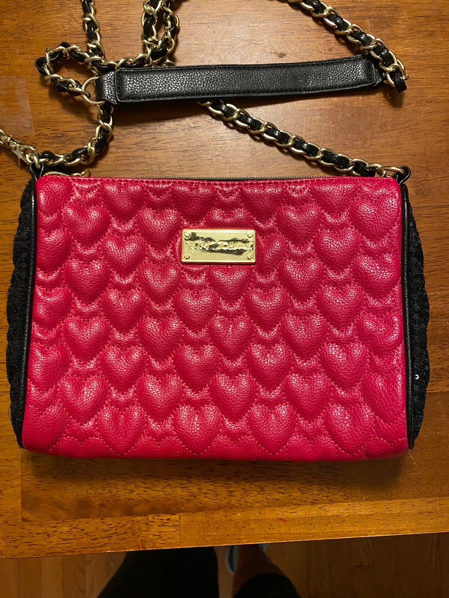 betsey johnson quilted heart bag Red Black Heart