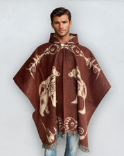 Alpaca Poncho Hood Wool red/brown Bears reversible Soft Wool Cherokee