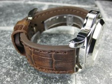24mm BIG CROCO Leather Strap Antique Brown Thick Watch Band Brown for PANERAI