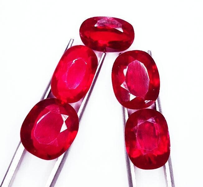 5-Piece Lot 38.62ct Certified Natural Faceted Ruby Gemstones Mix Shape