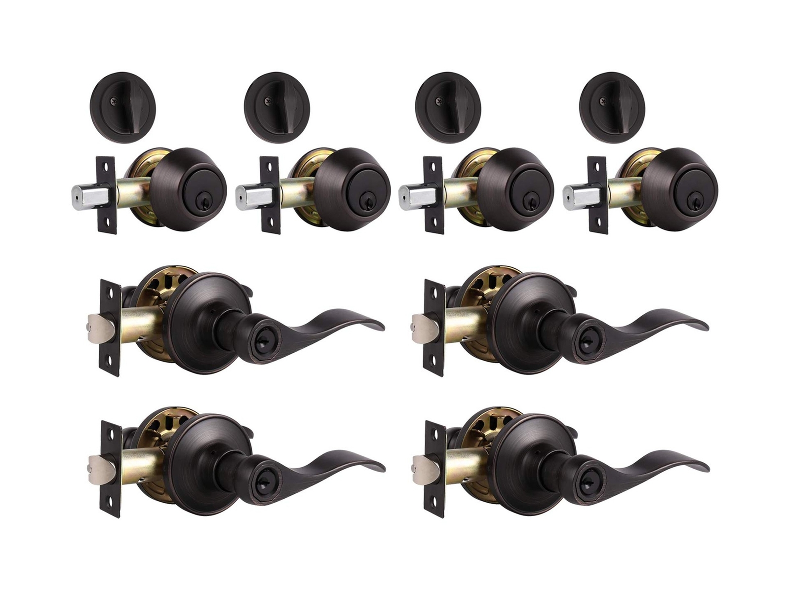 4-Pack Keyed Alike Front Door Locksets with Single Cylinder Deadbolt