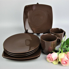 Marks & Spencer Andante Teller Tasse Fr&uuml;hst&uuml;ck Set. Braune Keramik. Vintage M&S.