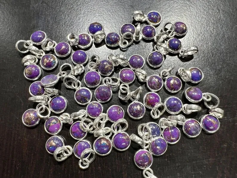 Lila Mohave Türkis Anhänger, Handgemacht Anhänger, 925 Sterling Silber Anhänger - Bild 4 von 4
