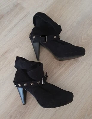 Bottines À Talons Noires En Daim Cloutée 38 - Photo 1/2