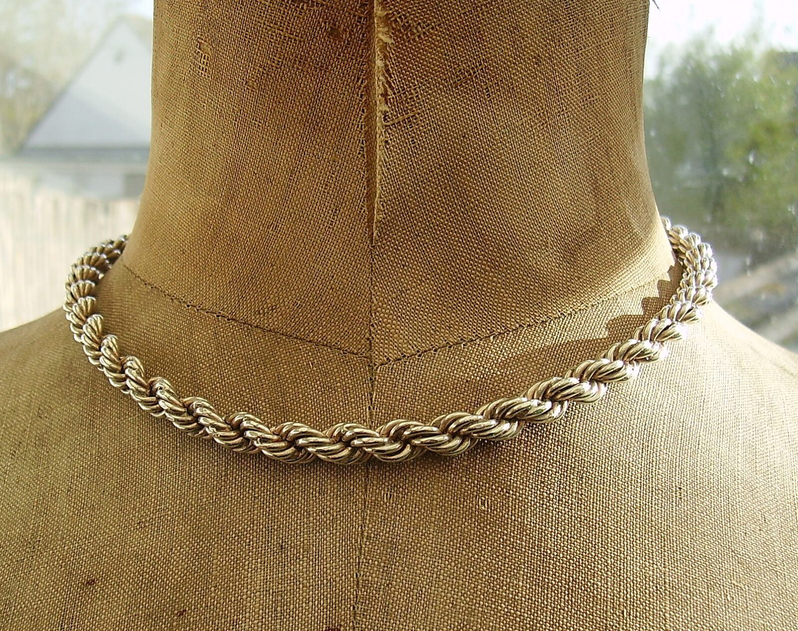 Vintage Heavy Fine Silver Chunky Rope Twist Chain Necklace 14.5" 52g