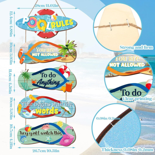 5 Pack Wooden Pool Rules Signs 12x4 Inch Outdoor Decorations Berry eBay