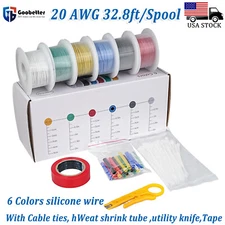 20 AWG Gauge Electric Wire Tinned Copper Flexible Silicone Rubber Wire 20 Gauge