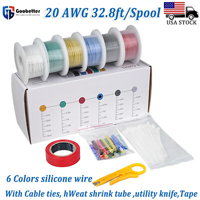 20 AWG Electrical Wire 20 Gauge Tinned Copper Stranded Wire 6 Colors 32.8ft Each