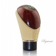 Universal Wood Leather Car Shift Knob Manual Gear Stick Shifter Lever 5 Speed