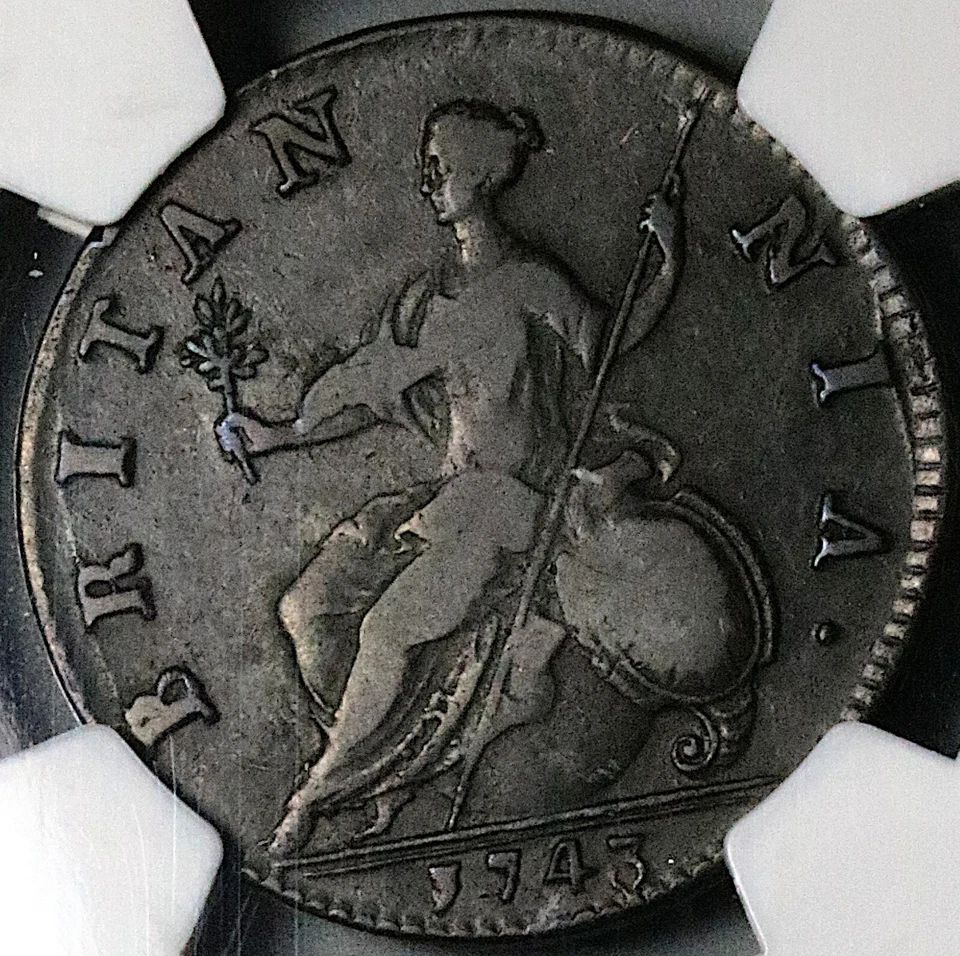 1743 NGC VF 20 George II 1/2 Penny Great Britain Colonial Copper Coin (25021205C - Image 3 of 4