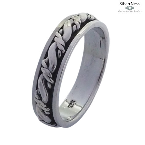 SilverNess Men's Jewellery Rope Design Spinner Ring: 925 Sterling Silver - Picture 1 of 5