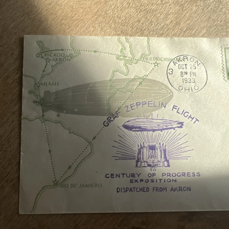 1933 Cover Zeppelin Flight Friedrichshafen to Century Of Progress in Akron - Image 2 of 4