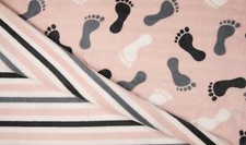Luxury Reversible Soft Coral Cuddle Fleece Fabric Material - FEET STRIPE ROSE