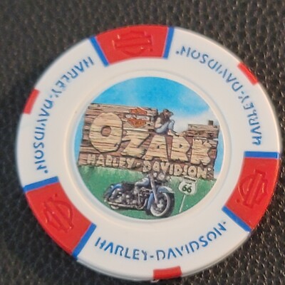 OZARK HD ~ MISSOURI (White/Red/Blue Full) Harley Davidson Poker Chip (CLOSED)