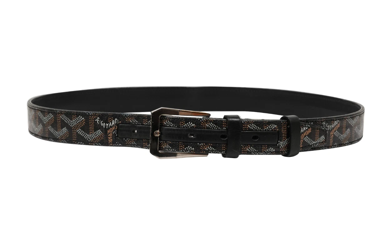 Goyard Mens Fregate Belt 90 31 32 Black Leather Goyardine Canvas Leather 5  Hole