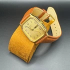 Vintage Timex Q Day/Date Square w Numerals Gold-Tone Dial/Case - Working