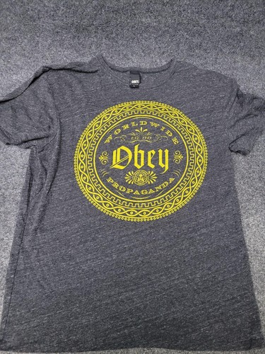 Obey Shirt Mens Large Gray Worldwide Propaganda Logo Graphic Tee T-Shirt
