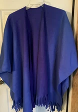 Women's Shawl Wrap Cape Poncho, Blue/Purple Ombre Fleece, for Indoors, outdoors