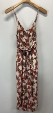 Free People Hot Tropics Cream Print Midi Floral Wide Leg Crop Jumpsuit Sz 6