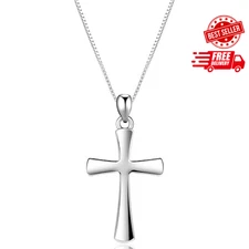 Sterling Silver Cross Necklace for Women 925 Sterling Silver Polished Curved ...