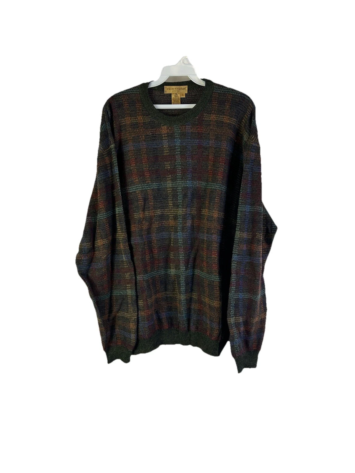 Vintage 90s Streetwear Sweater Mens Large Wool Rainbow Plaid Knit Dad