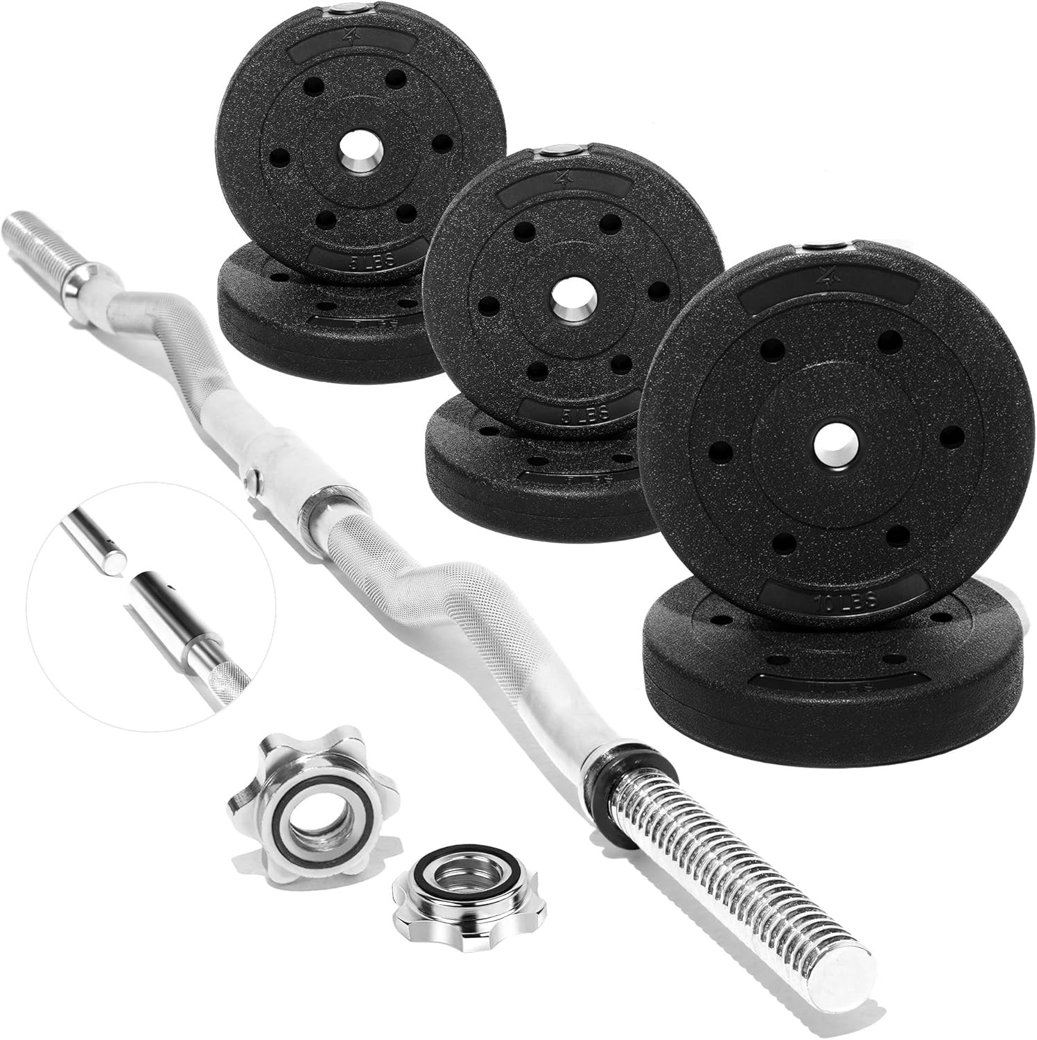 EZ Curl Barbell Weight Set 40/50 LB, 300 LB Capacity for Home Gym Workouts