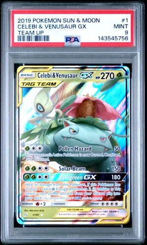 2019 POKEMON SUN & MOON TEAM UP #1 CELEBI & VENUSAUR GX PSA 9